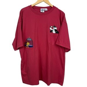 Vintage 90s Acme Clothing Looney Tunes Tweety & Sylvester Red T-Shirt Unisex 2XL